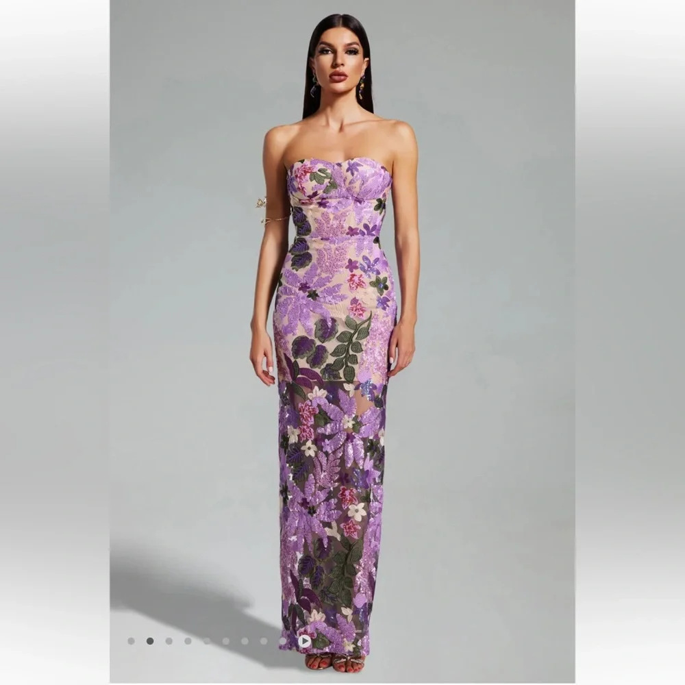 Bella Barnett Eugenia Floral Strapless Mesh Sequined Dress - Picture 1 of 14